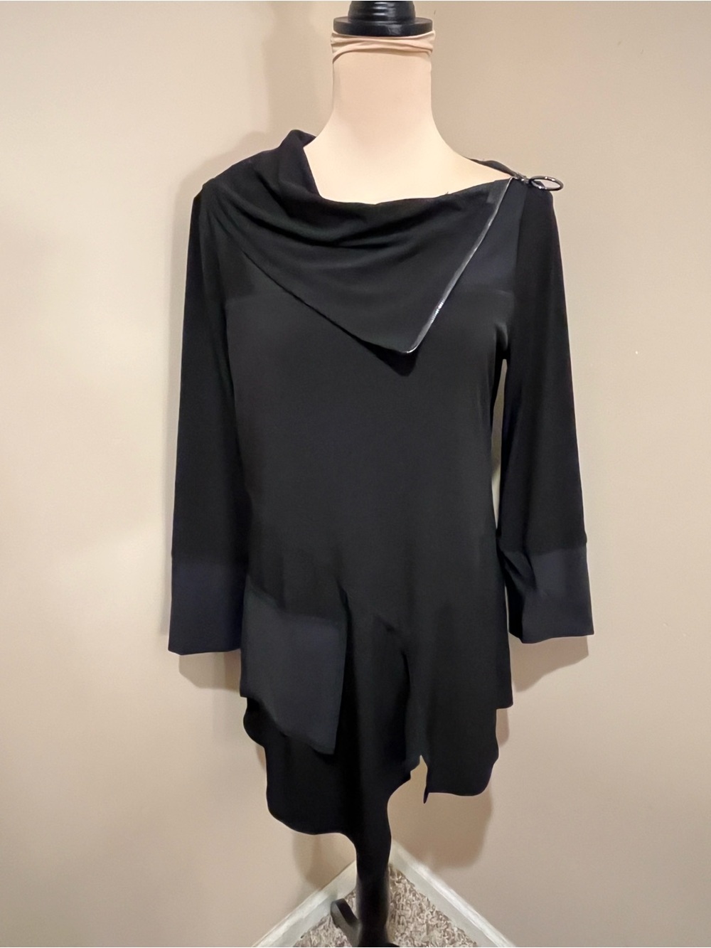 IC by Connie Asymmetrical Black Draped Tunic, size Small